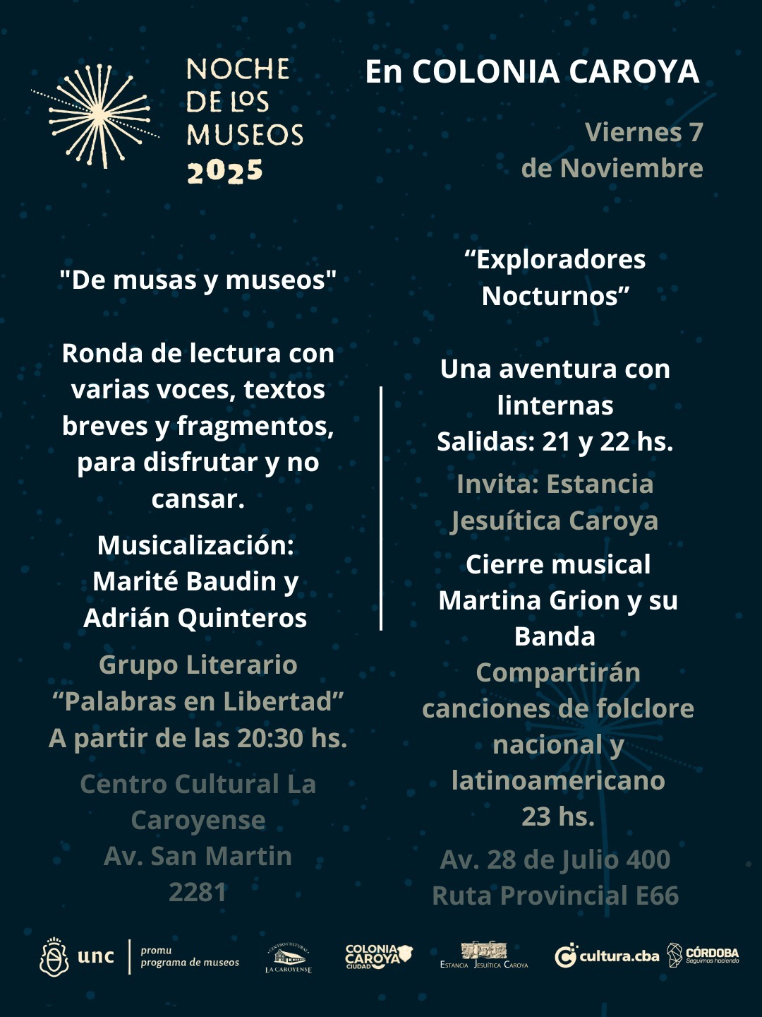 Llega la Noche de los Museos a Colonia Caroya