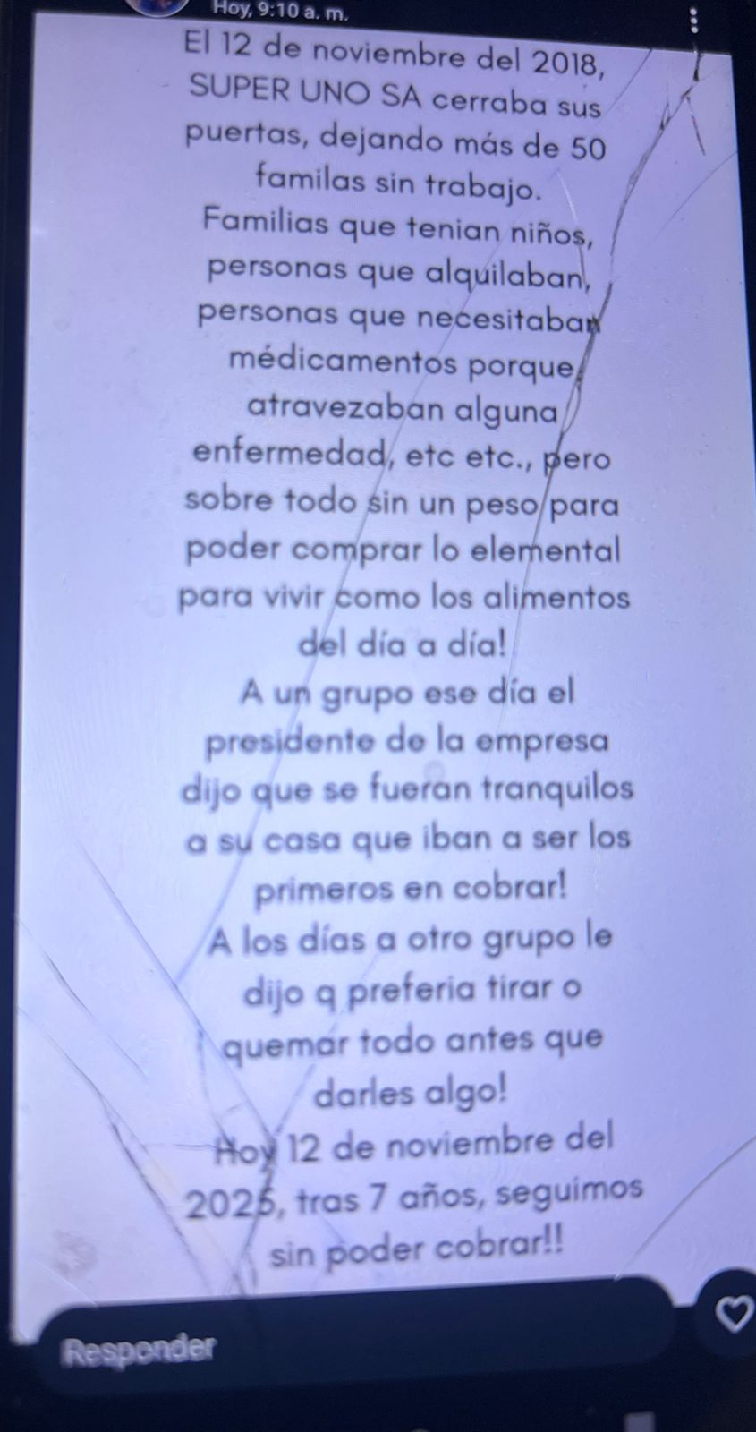 Descargo de ex trabajadores a 7 años del cierre de Super Uno.