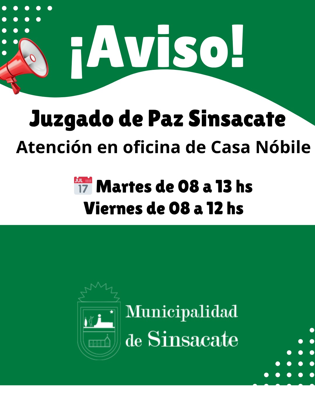 La Municipalidad de Sinsacate informa