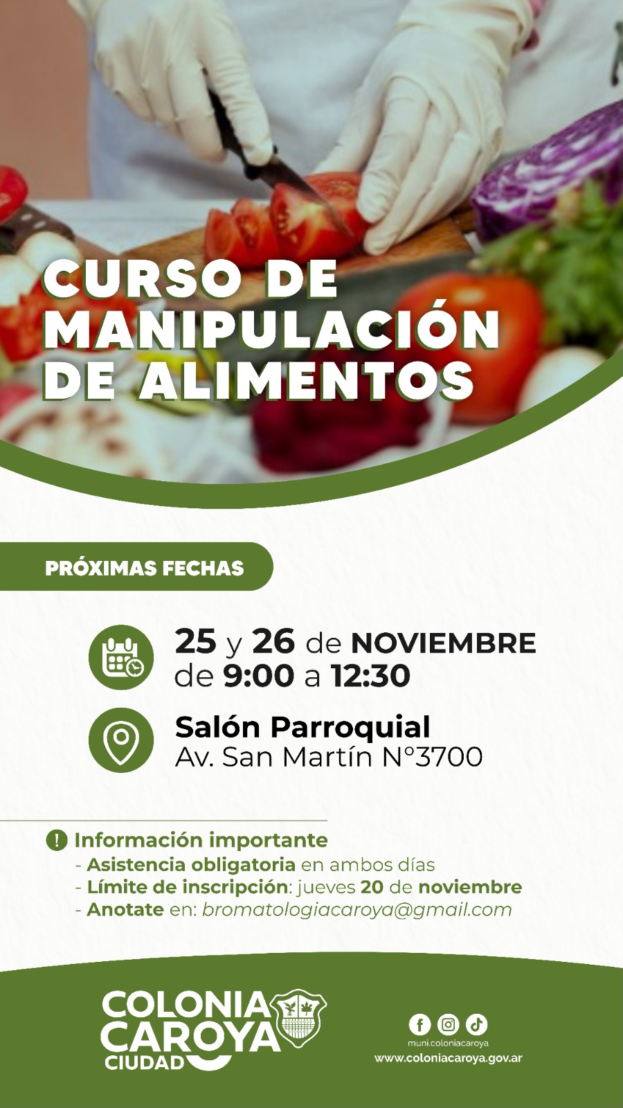 Colonia Caroya: Nuevo curso de manipuladores de alimentos