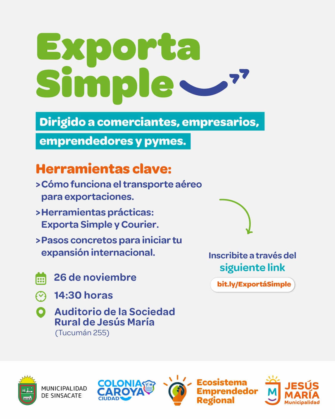 Jesús María invita a una capacitación clave para emprendedores y pymes sobre regímenes de exportación