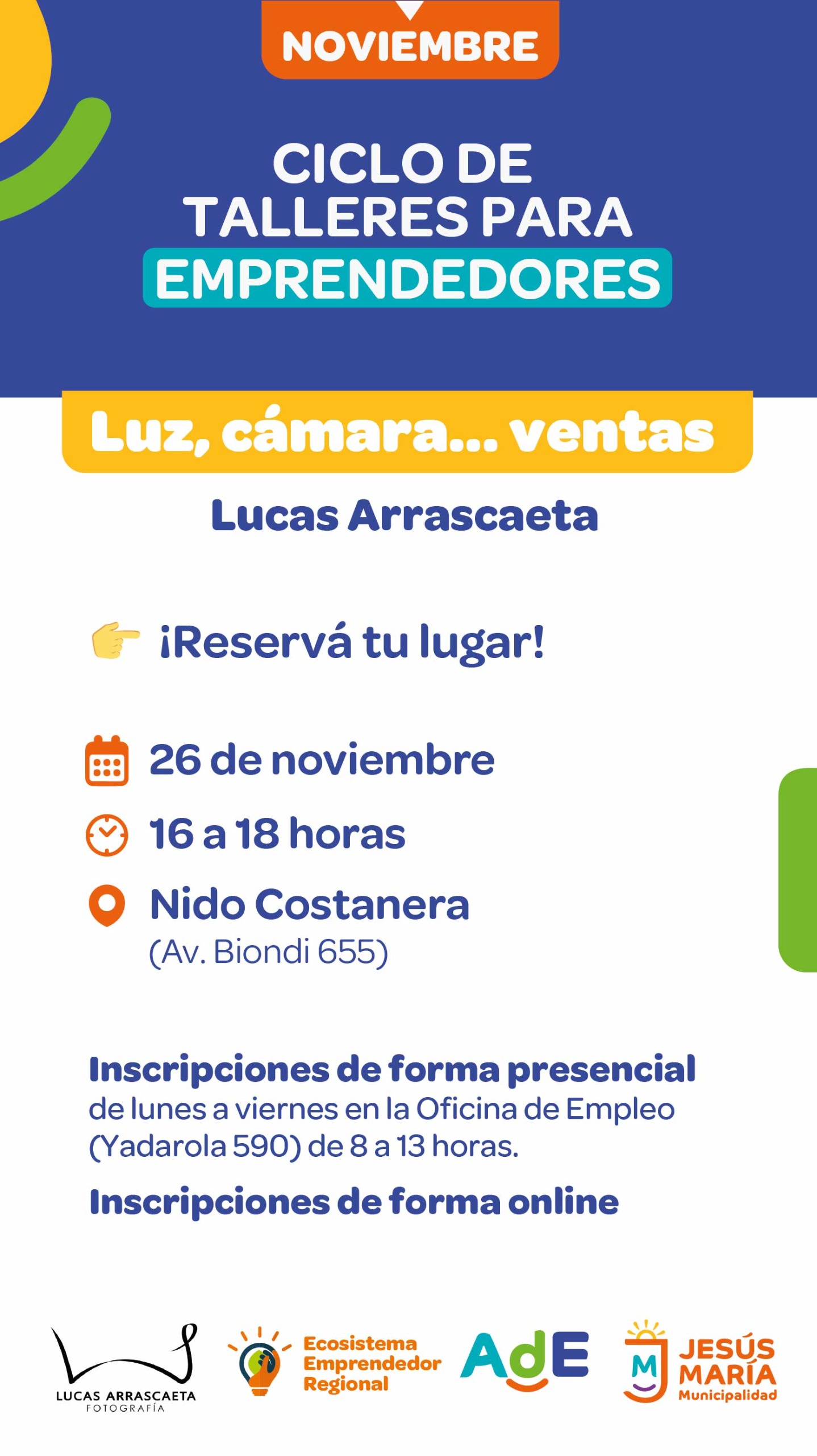 Llega un nuevo taller del ciclo para emprendedores: «Luz, Cámara…Ventas»