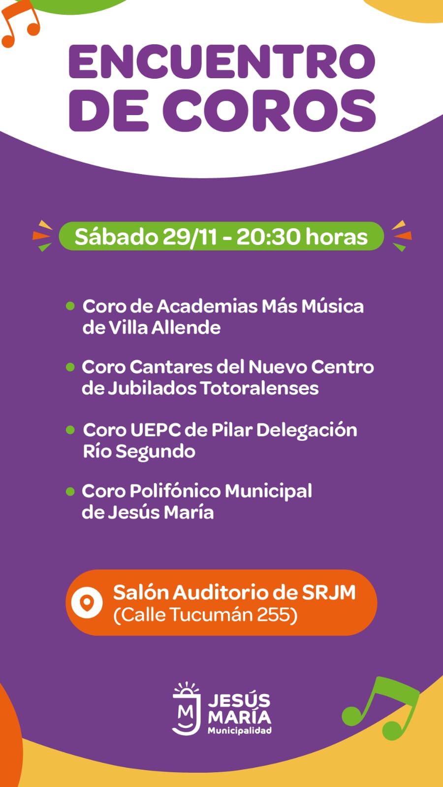 Jesús María será sede de un nuevo Encuentro de Coros