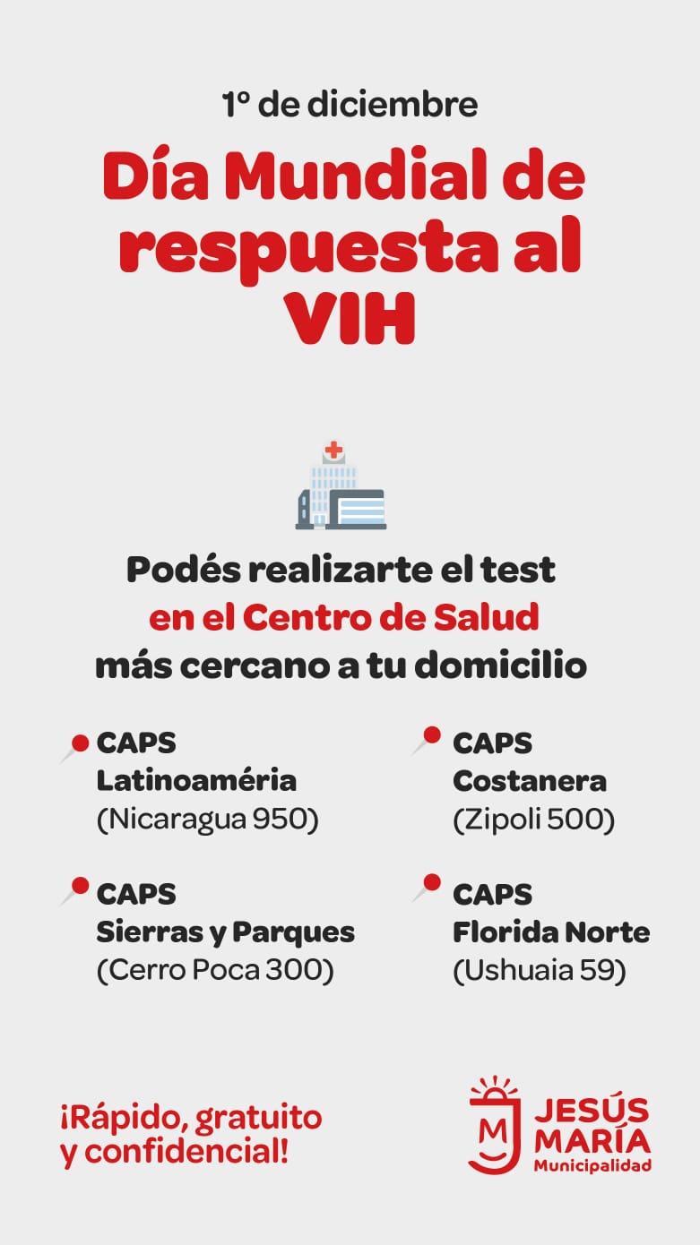 Jesús María se suma al Día Mundial de respuesta al VIH con testeos gratuitos en los CAPS