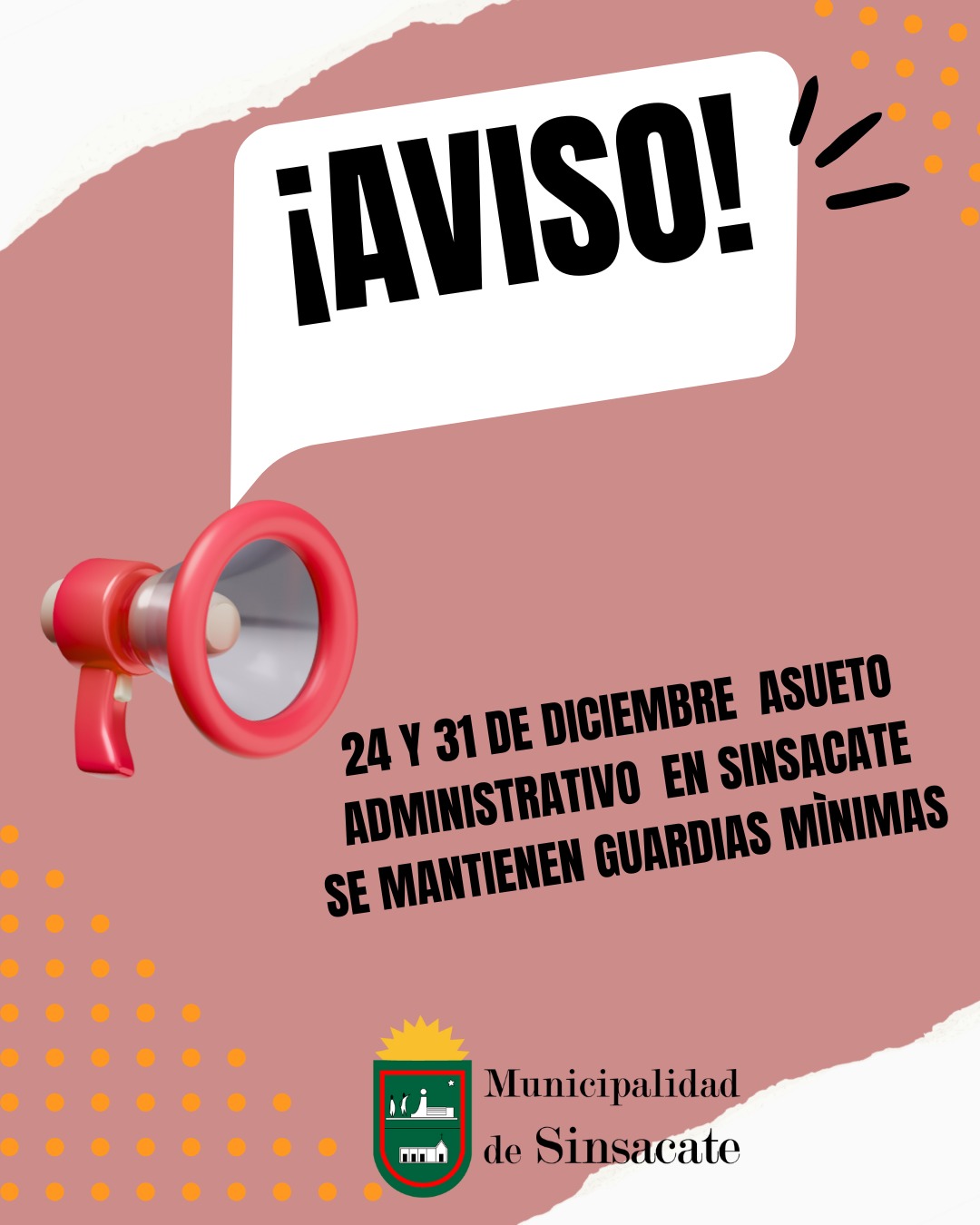 Asi serán los servicios públicos los días de fiesta en Sinsacate
