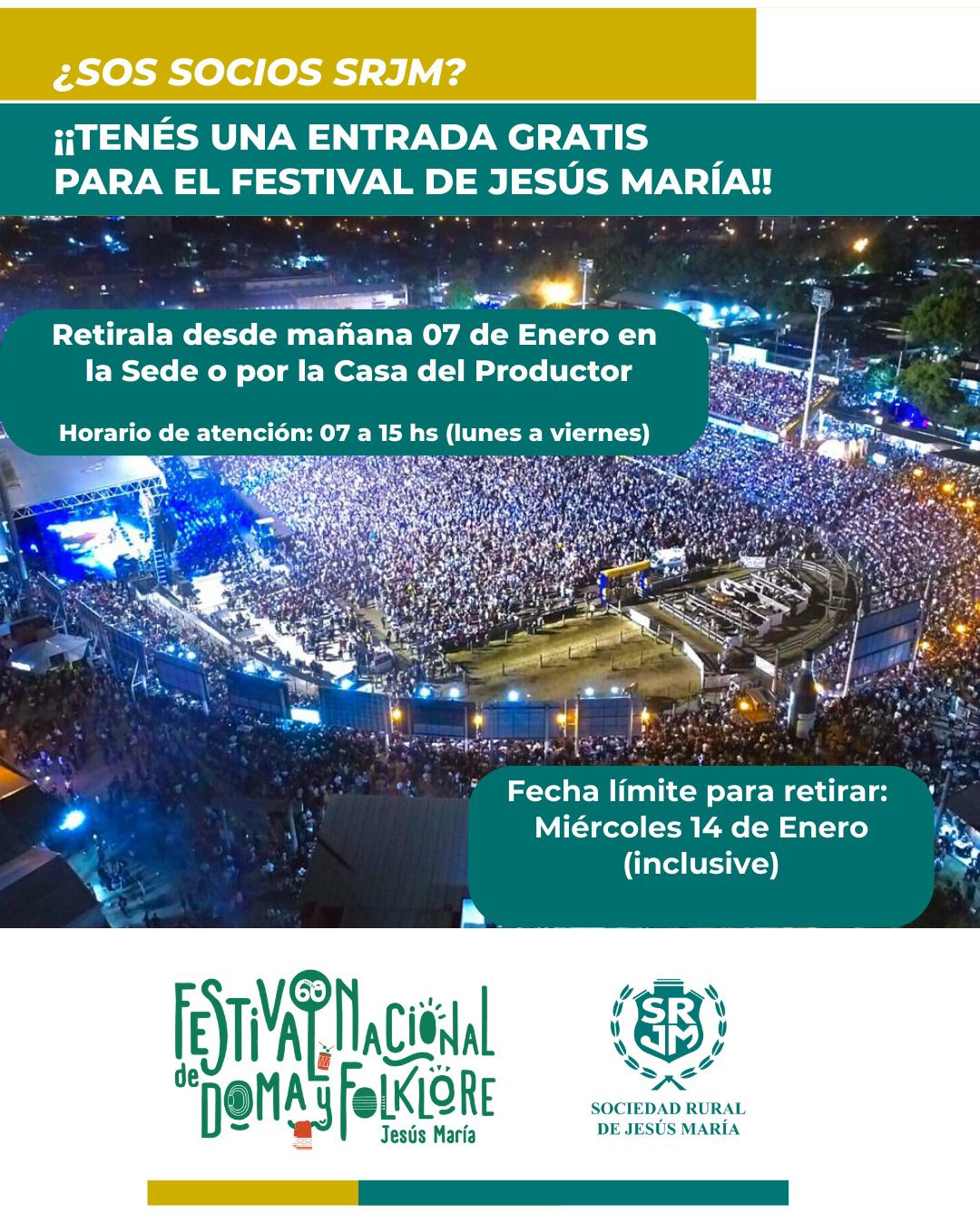 ¿SOS SOCIOS SRJM? TENÉS UNA ENTRADA GRATIS PARA EL FESTIVAL