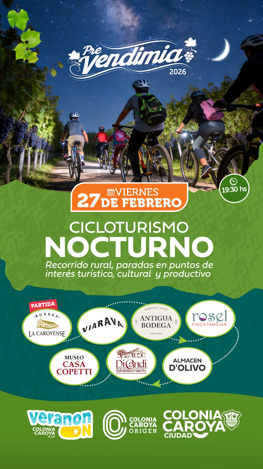 Colonia Caroya: Cicloturismo en la noche caroyense