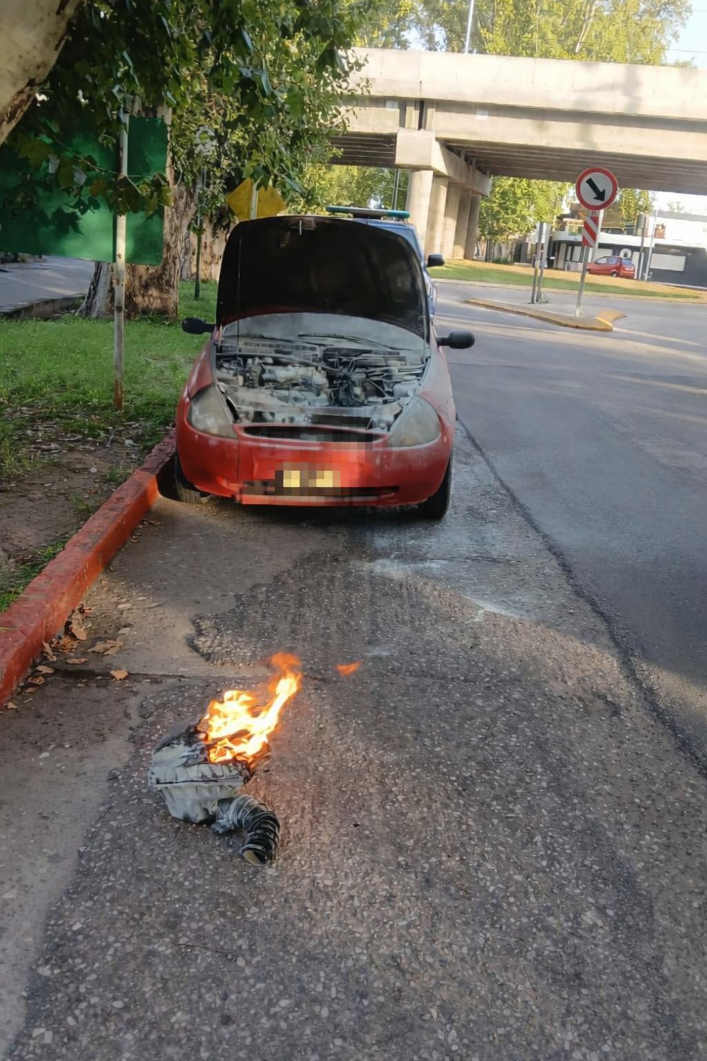 Se prendió fuego un auto en Colonia Caroya