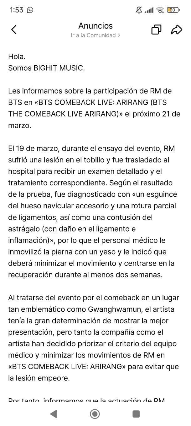 RM de BTS sufrió una lesión en el tobillo y limitará su participación en el comeback