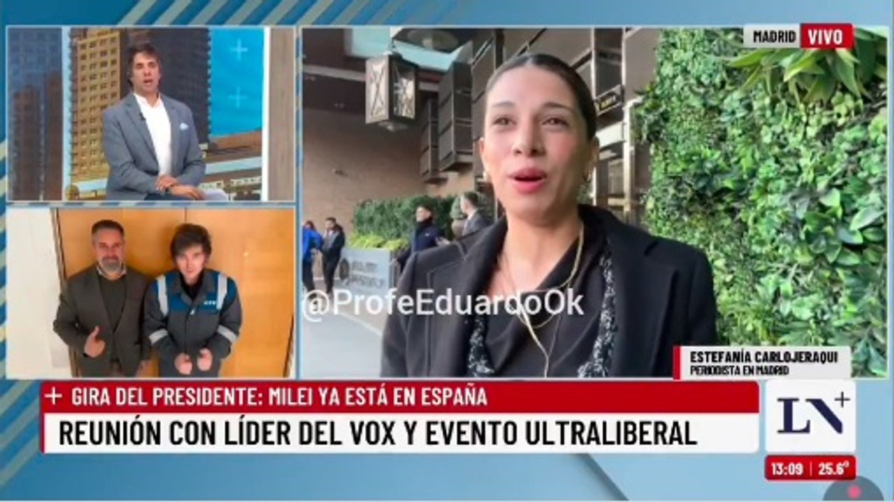 Robertito Funes saltó a defender a Milei cuando la corresponsal de LN+ estaba contando las comodidades de su hotel