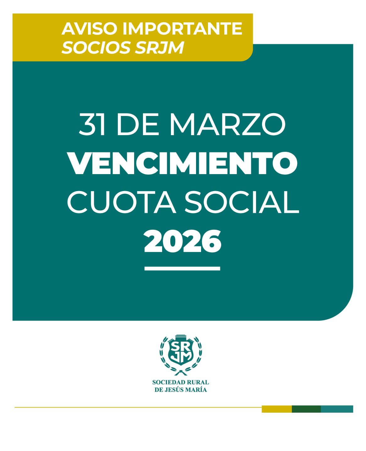Aviso importante para socios de la Sociedad Rural Jesús María.