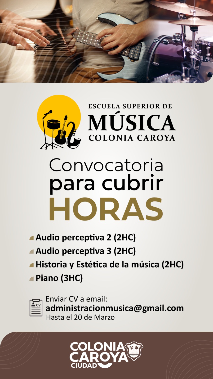 Convocatoria para cubrir horas en la Escuela de Música