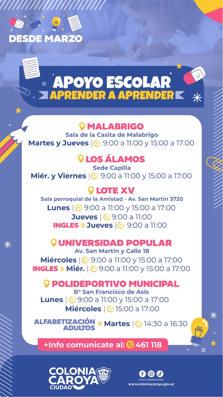 Colonia Caroya: Siguen las clases de apoyo escolar