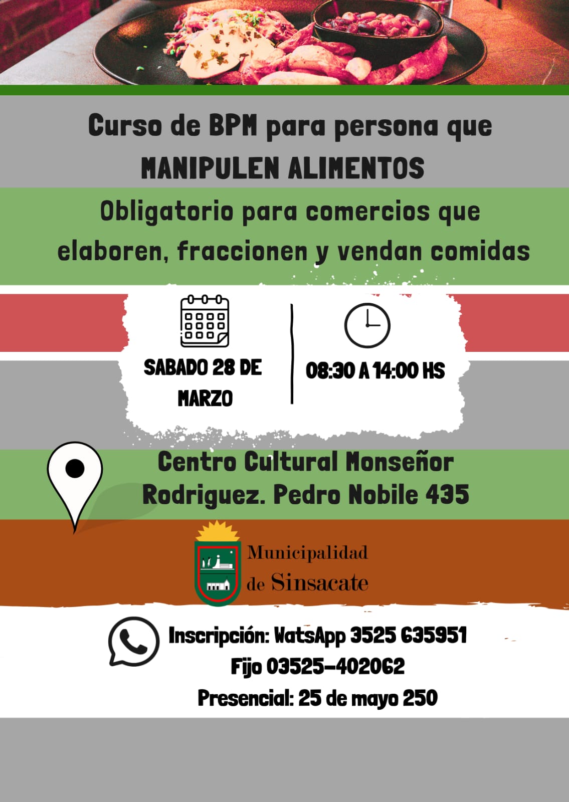 Sinsacate dictará curso obligatorio para manipuladores de alimentos