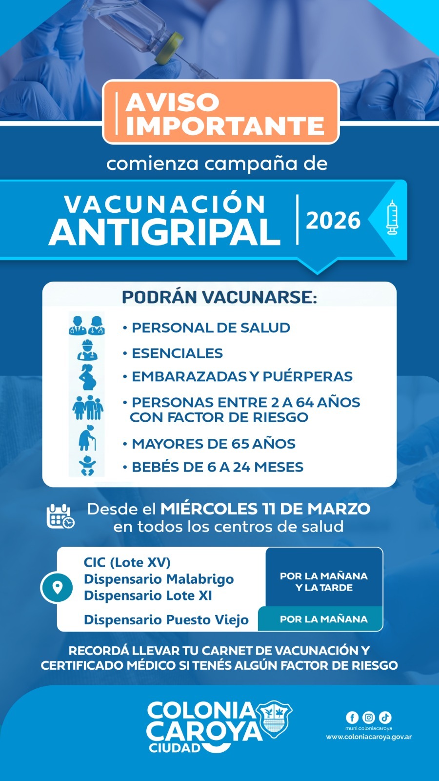 Colonia Caroya: Comenzó la vacunación antigripal