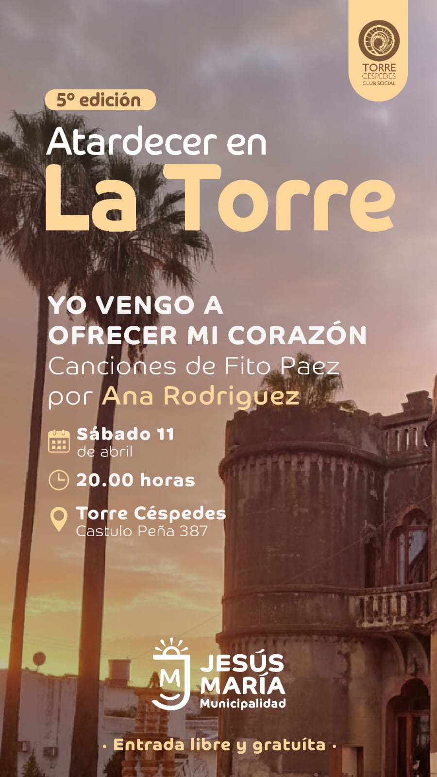 Atardecer en la Torre: llega la 5ª edición con un homenaje a Fito Páez