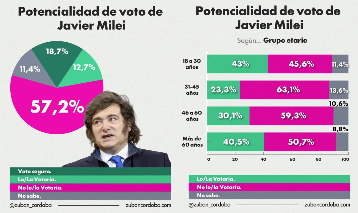 Fin: lapidaria encuesta electoral para Javier Milei sobre qué porcentaje no lo votaría en 2027