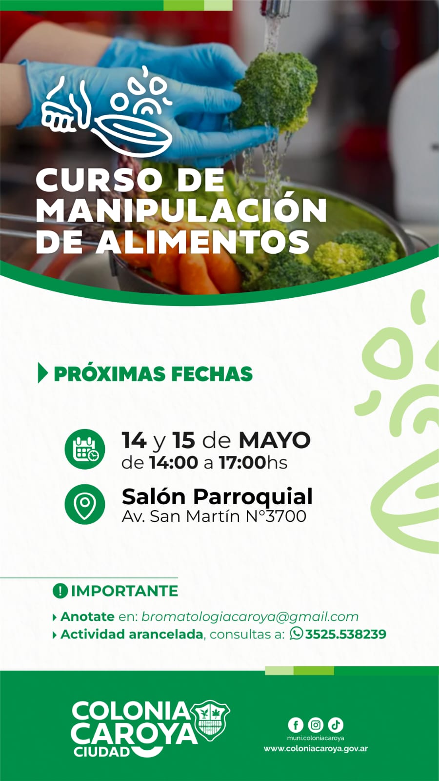 Colonia Caroya: Nuevo curso para manipuladores de alimentos