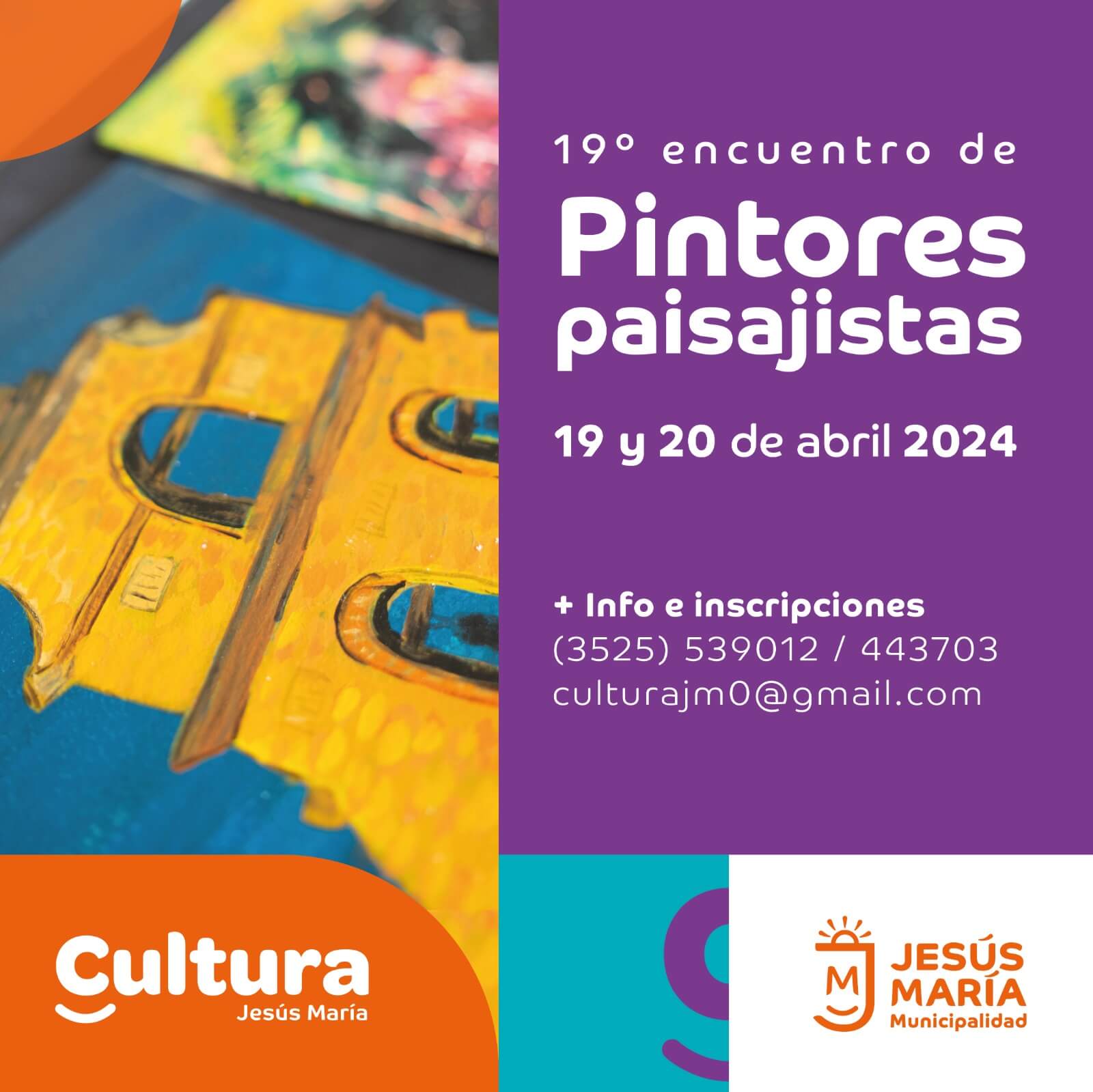La Municipalidad de Jesús María, a través de la Dirección de Cultura, invita a artistas plásticos a sumarse al 19º Encuentro de Pintores Paisajistas que tendrá lugar el 19 y 20 de abril en la ciudad.